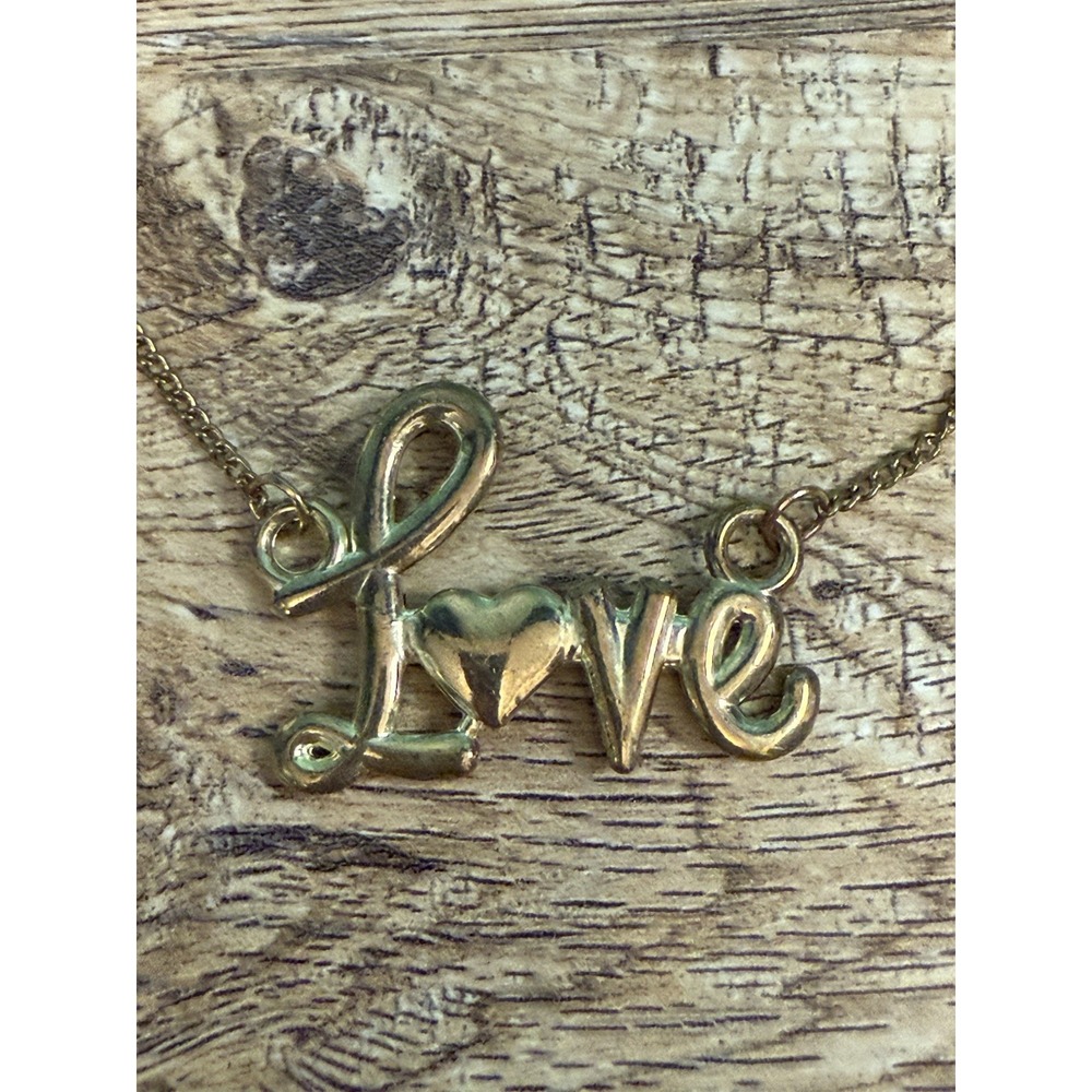 Vintage LOVE Necklace Gold Tone 16" Fashion Costume 70s 80s Bubble Letter Kitsch